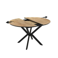 Tavolo rotondo allungabile piano colore rovere e gambe nere Dobok 110x110x76H
