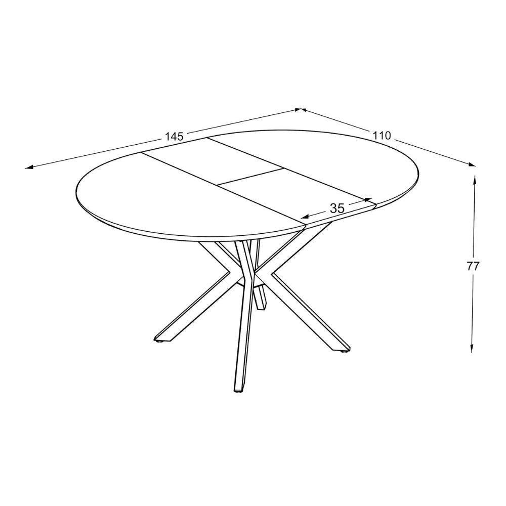 Tavolo rotondo allungabile piano colore rovere e gambe nere Dobok 110x110x76H