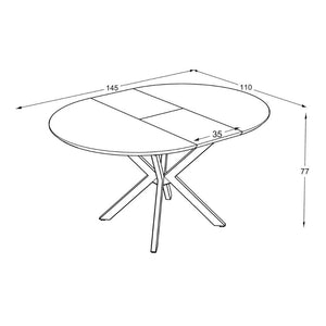 Tavolo rotondo allungabile piano colore rovere e gambe nere Dobok 110x110x76H