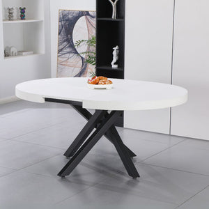 Tavolo rotondo allungabile Raven con piano bianco opaco e gambe shangai nero 120x120x75H