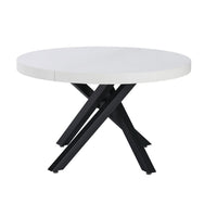 Tavolo rotondo allungabile Raven con piano bianco opaco e gambe shangai nero 120x120x75H