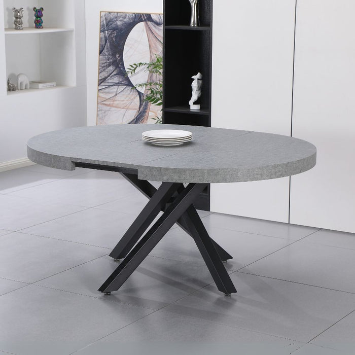 Tavolo rotondo allungabile Raven con piano cemento e gambe shangai nero 120x120x75H