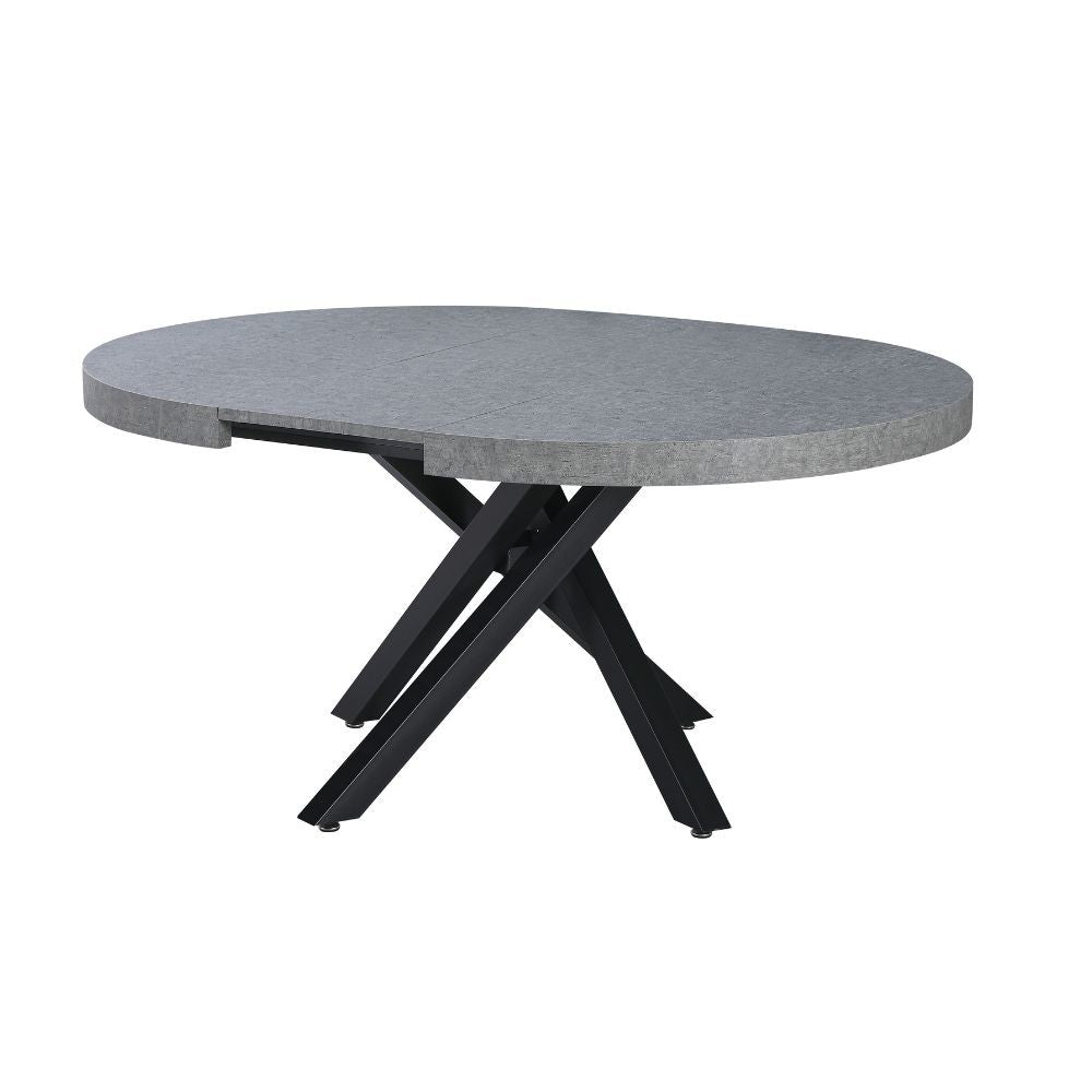 Tavolo rotondo allungabile Raven con piano cemento e gambe shangai nero 120x120x75H