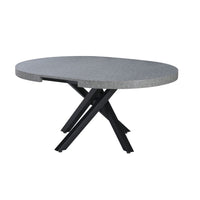 Tavolo rotondo allungabile Raven con piano cemento e gambe shangai nero 120x120x75H