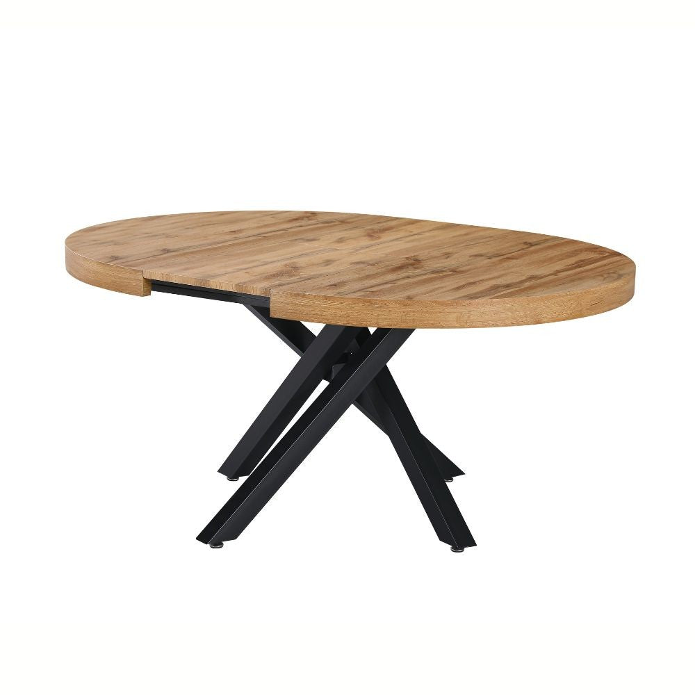 Tavolo rotondo allungabile Raven con piano rovere e gambe shangai nero 120x120x75H