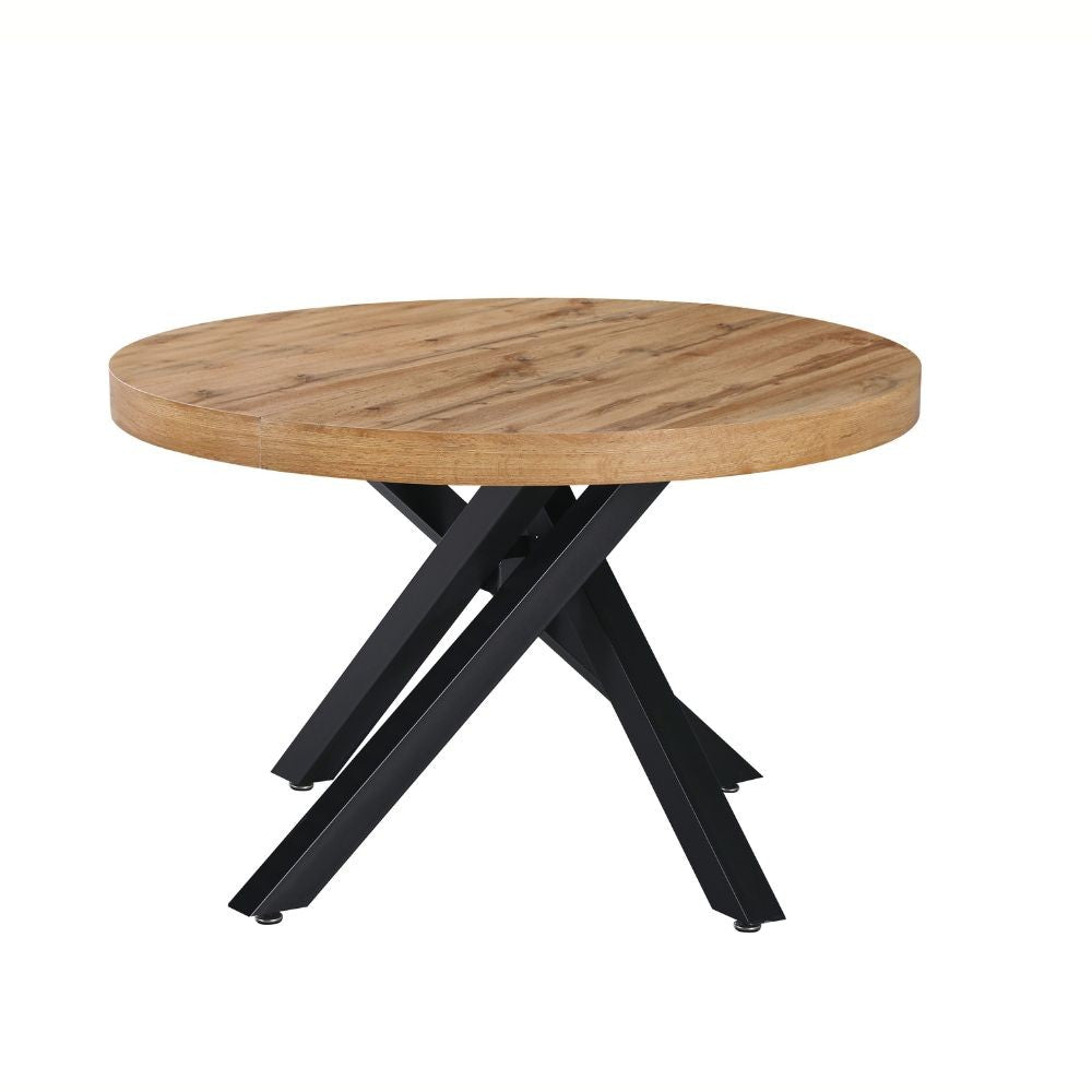 Tavolo rotondo allungabile Raven con piano rovere e gambe shangai nero 120x120x75H