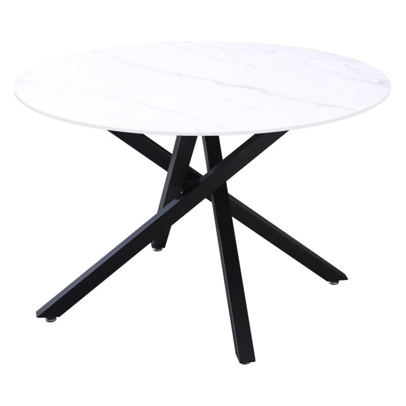 Tavolo Rotondo Astor ø120x75cm Top Ceramica Amica Bianco Marmorizzato