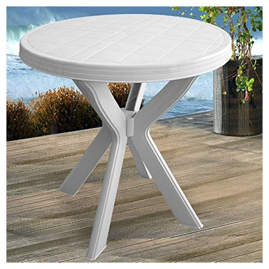 Trade Shop - Tavolo Rotondo Da Giardino Don Bianco Resistente 70xh72cm Arredo Da Esterno 012139 -        