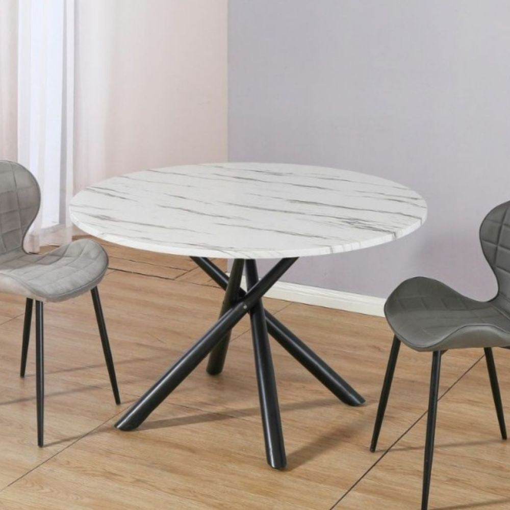 Tavolo rotondo Umbriel effetto marmo bianco con struttura in metallo nero