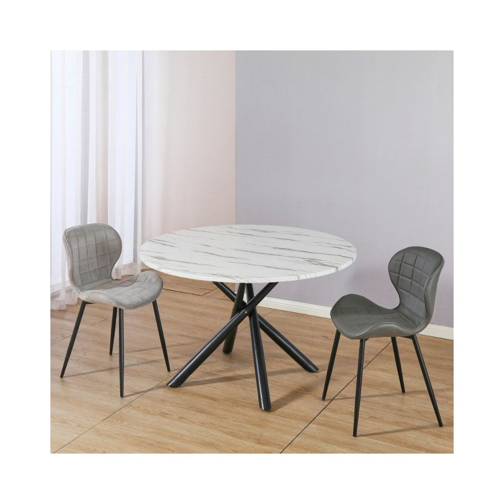 Tavolo rotondo Umbriel effetto marmo bianco con struttura in metallo nero