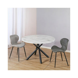 Tavolo rotondo Umbriel effetto marmo bianco con struttura in metallo nero