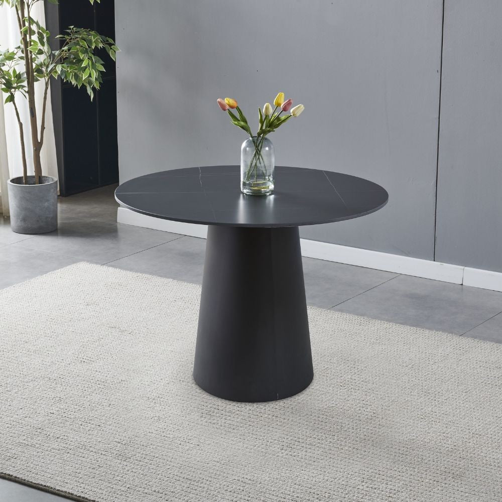 Tavolo rotondo Lauren piano ceramica effetto marmo nero oro 120x120x76h