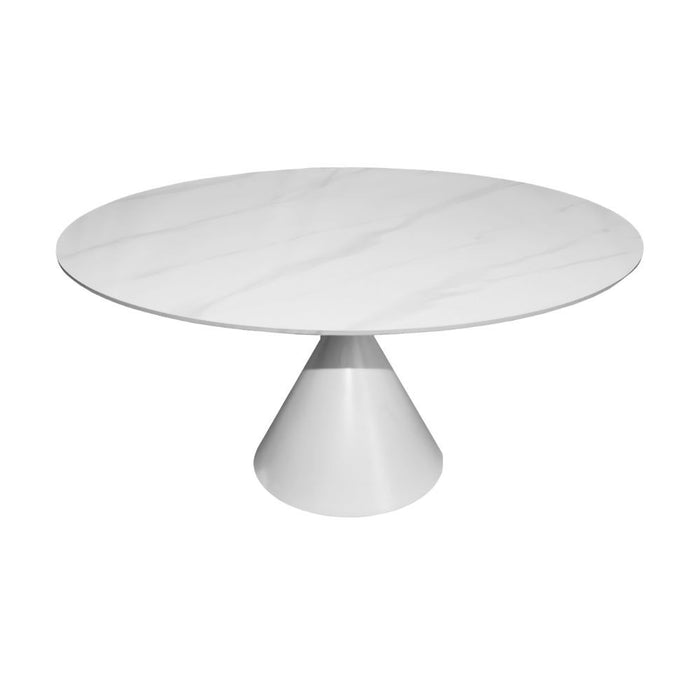 Tavolo rotondo Punto con piano effetto marmo bianco – 150x150x76H