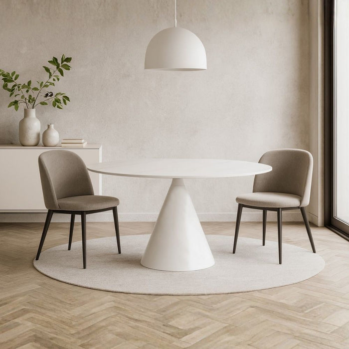 Tavolo rotondo Punto con piano effetto marmo bianco – 150x150x76H