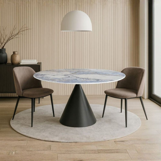 Tavolo rotondo Punto con piano effetto marmo e venature blu – 150x150x76H