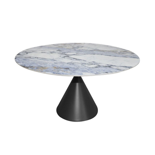 Tavolo rotondo Punto con piano effetto marmo e venature blu – 150x150x76H