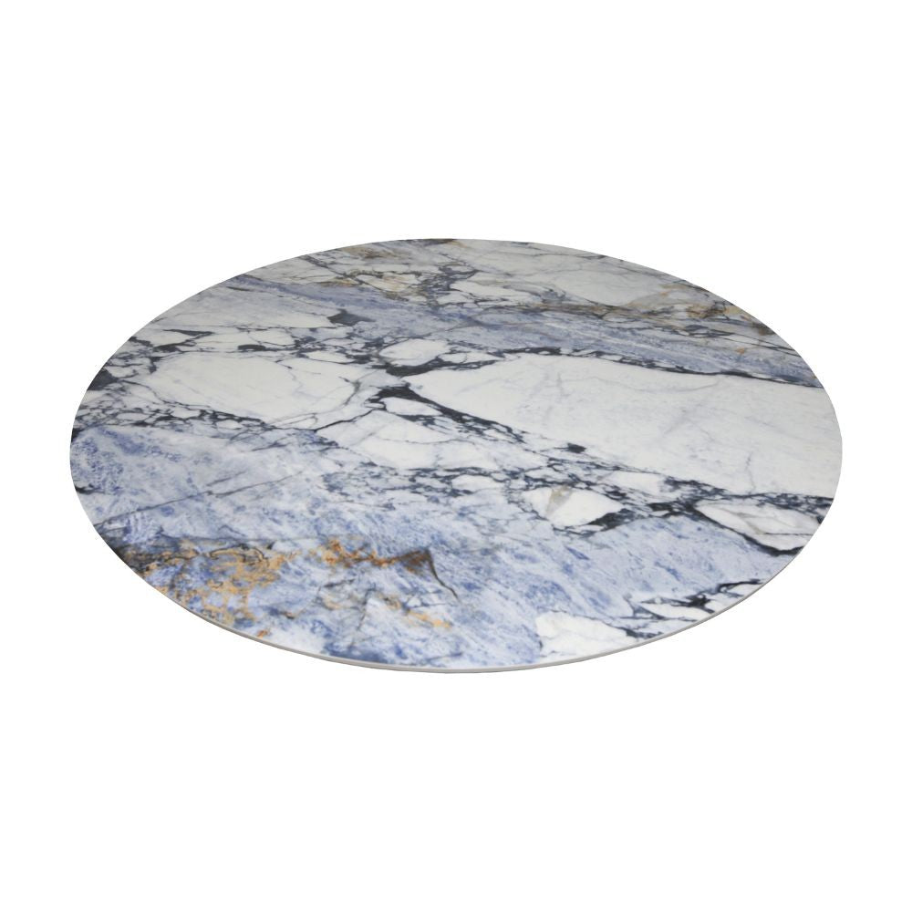 Tavolo rotondo Punto con piano effetto marmo e venature blu – 150x150x76H