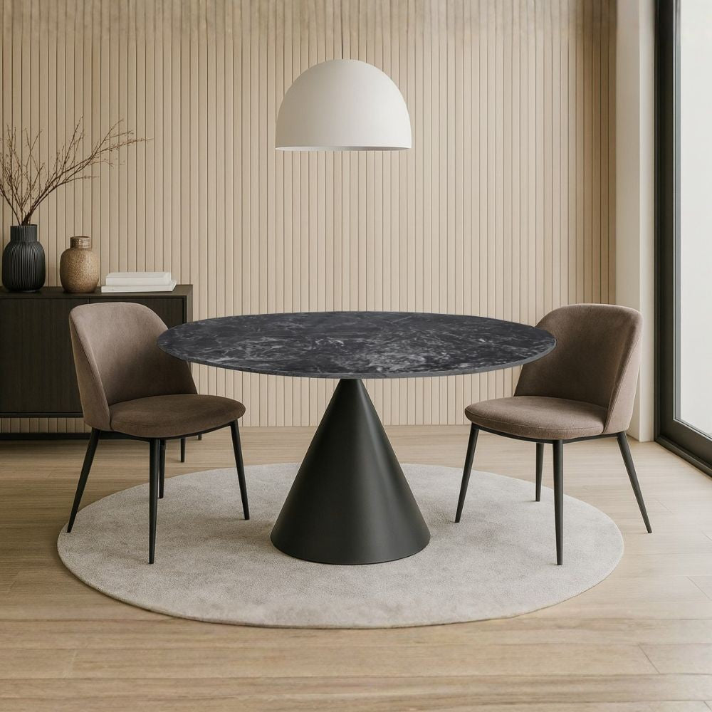 Tavolo rotondo Punto con piano effetto marmo nero – 150x150x76H