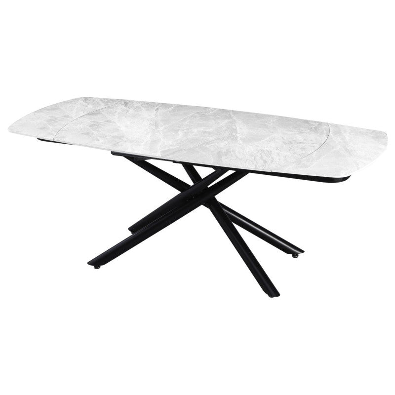 Tavolo Ryder 140(200)x90x76cm Top Ceramica Amica Bianco Marmorizzato Lucido