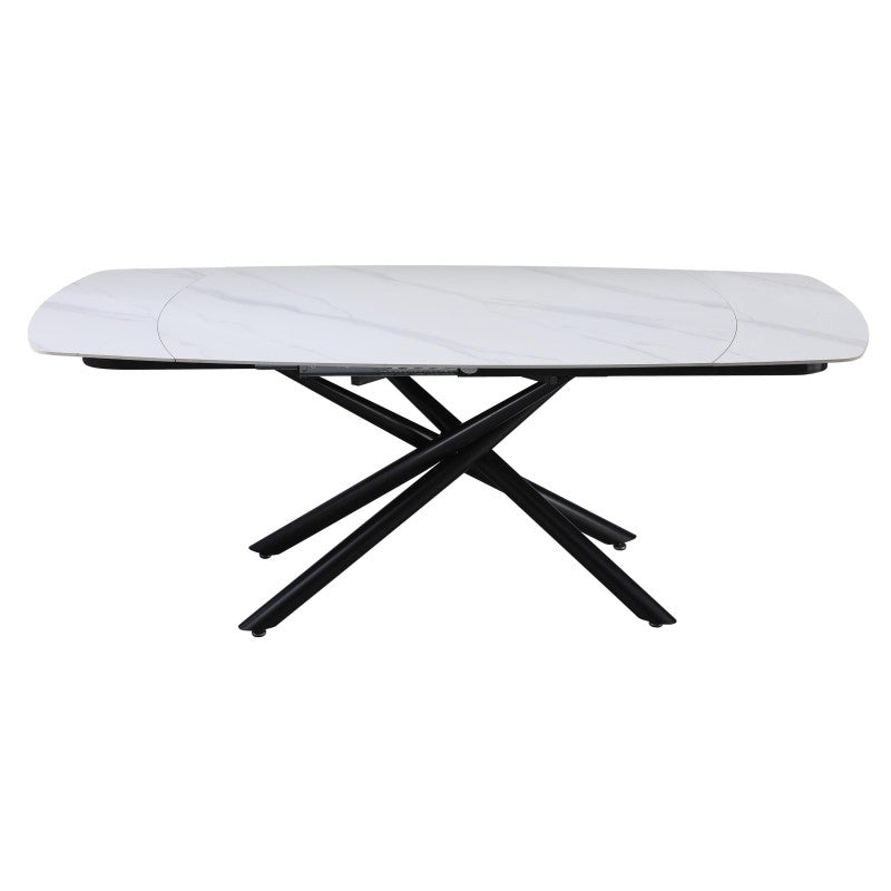 Tavolo Ryder 140(200)x90x76cm Top Ceramica Amica Bianco Marmorizzato Lucido