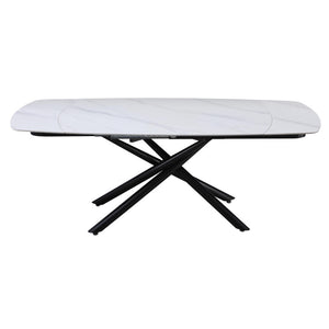 Tavolo Ryder 140(200)x90x76cm Top Ceramica Amica Bianco Marmorizzato Lucido