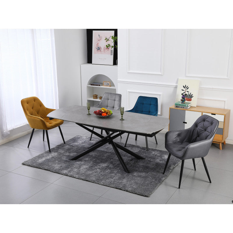 Tavolo Ryder 140(200)x90x76cm Top Ceramica Amica Grigio Marmorizzato Lucido