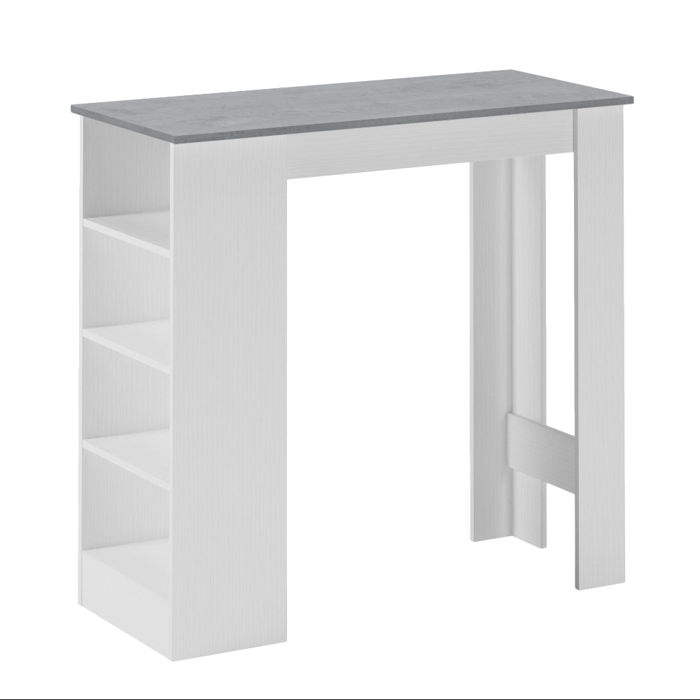 Tavolo snack alto Kivo bianco e cemento con 3 ripiani laterali 112x49.6x103.5H