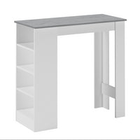 Tavolo snack alto Kivo bianco e cemento con 3 ripiani laterali 112x49.6x103.5H