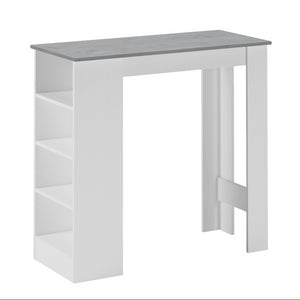 Tavolo snack alto Kivo bianco e cemento con 3 ripiani laterali 112x49.6x103.5H