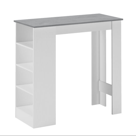 Tavolo snack alto Kivo bianco e cemento con 3 ripiani laterali 112x49.6x103.5H