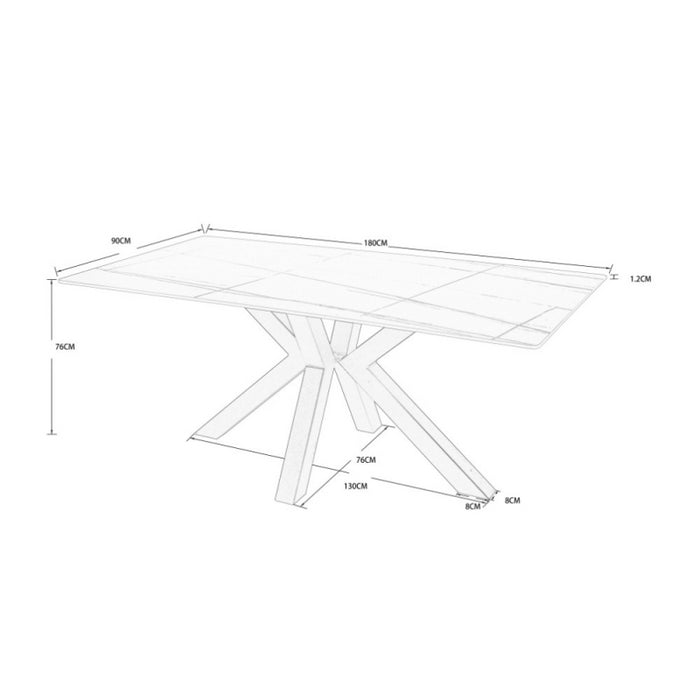 Tavolo Solid 180x90 piano ceramica effetto marmo bianco lucido e gambe nere