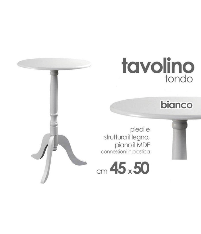 Tavolo Tavolino 50x45cm Legno Tondo Bianco Moderno Classico Shabby Chic 689307         