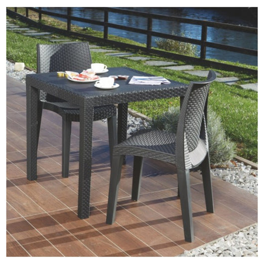 Trade Shop - Tavolo Tavolino Quadrato Effetto Finto Rattan Vimini Antracite 79x79x72cm Bar Casa 052024 -