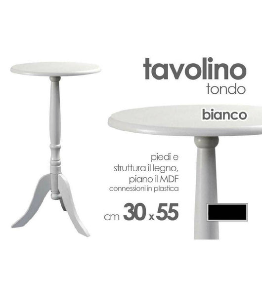 Tavolo Tavolino Tondo Bianco In Legno 30x55 Cm Salotto Giardino Arredamento Casa         