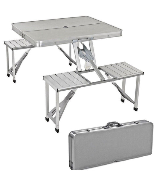 Tavolo Tavolino Valigetta Sgabelli Pieghevole Campeggio Mare Spiaggia Alluminio         