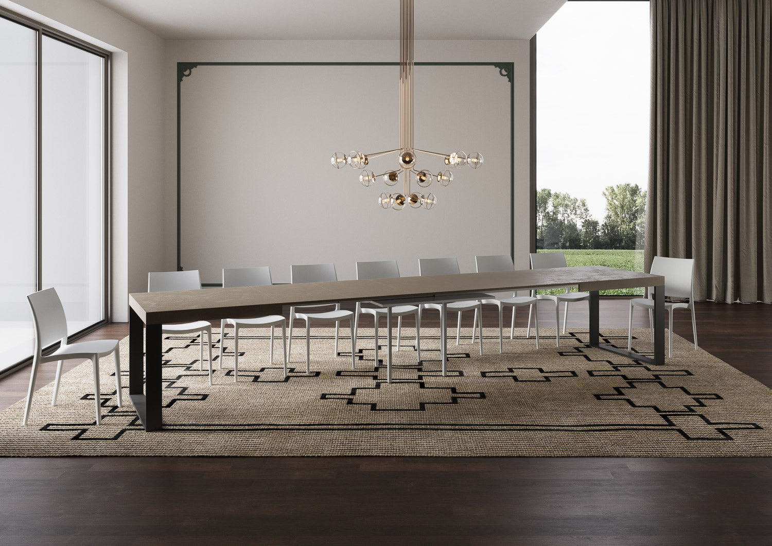 Tavolo allungabile 200/460x90 cm Tecno tortora gambe antracite