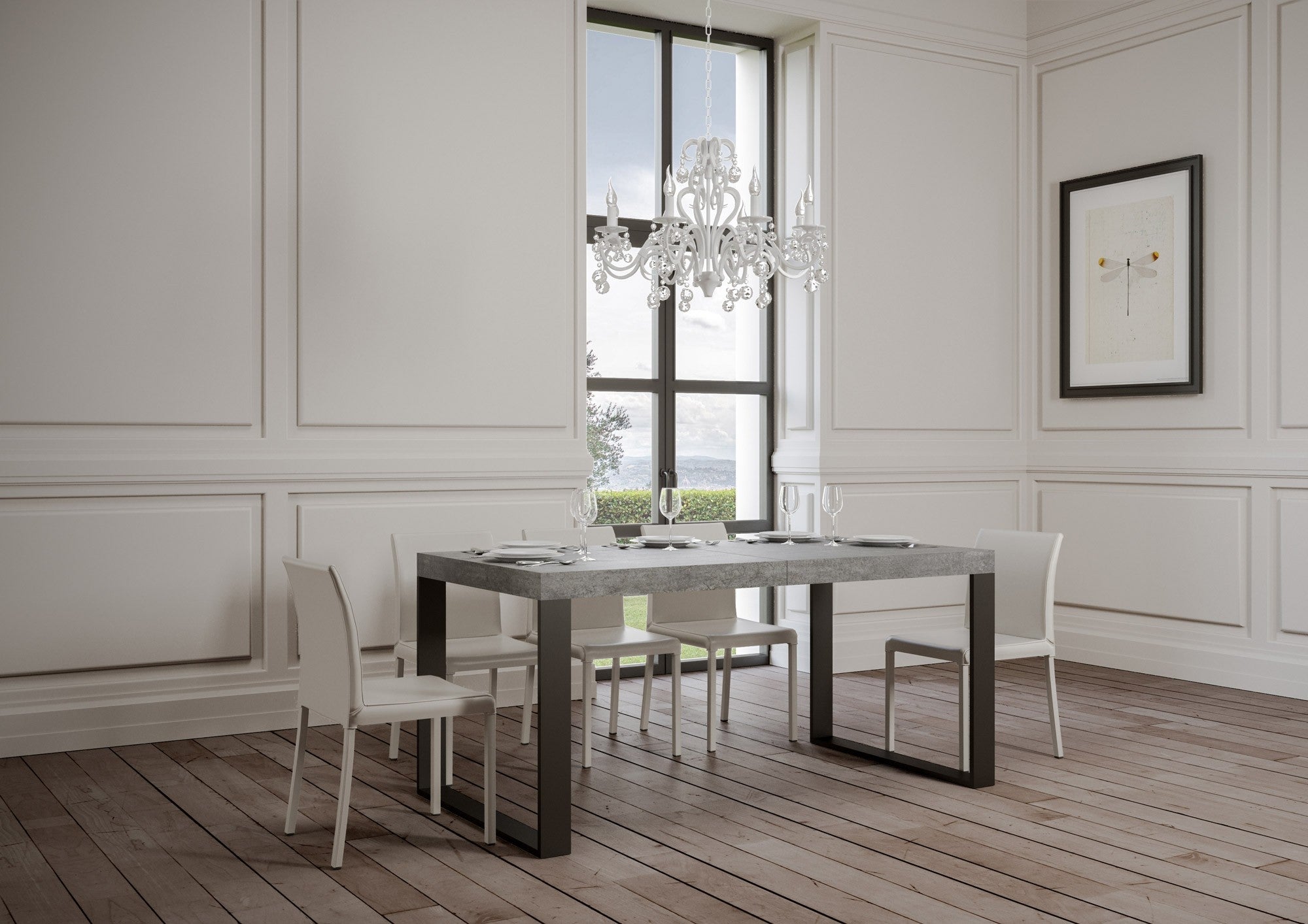 Tavolo allungabile 200/304x90 cm Tecno cemento gambe antracite