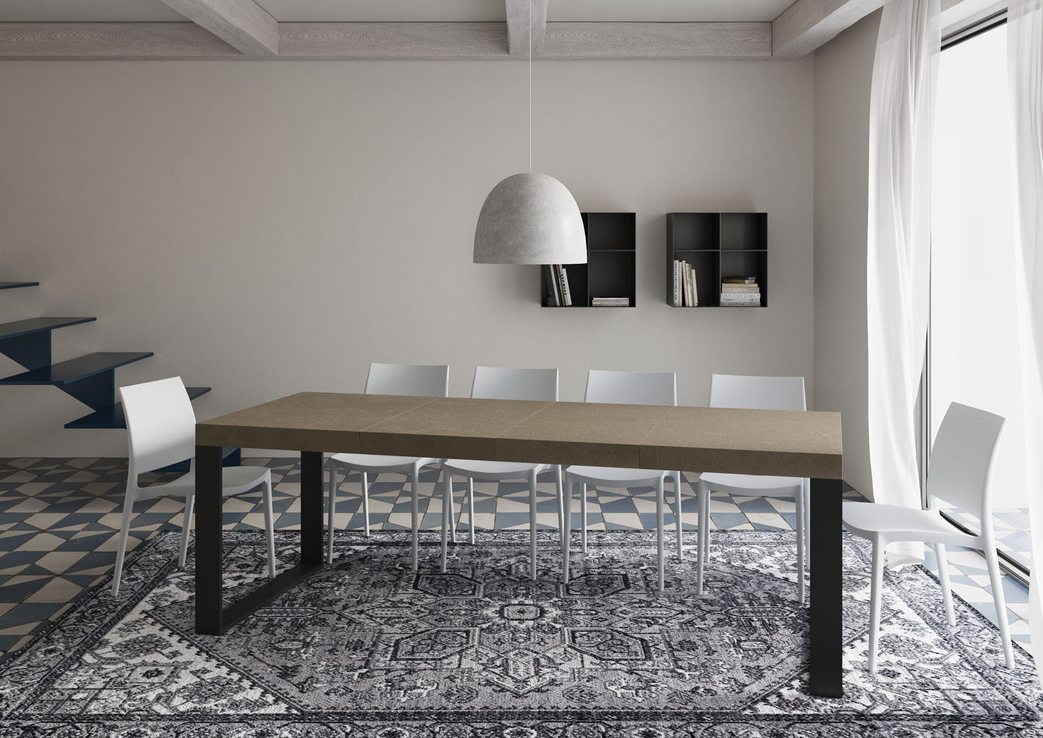 Tavolo allungabile 140/400x90 cm Tecno Premium tortora gambe antracite