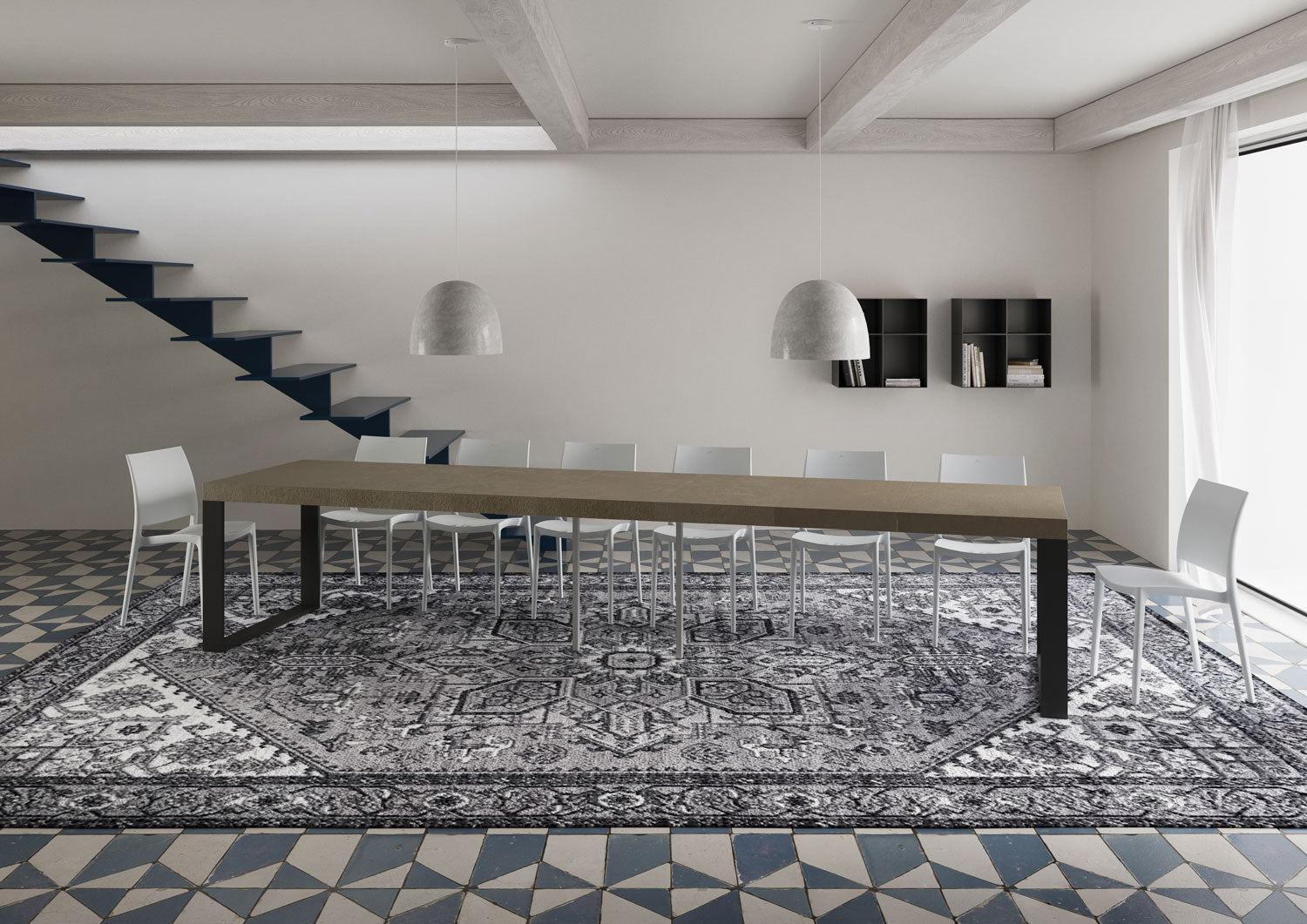 Tavolo allungabile 140/400x90 cm Tecno Premium tortora gambe antracite