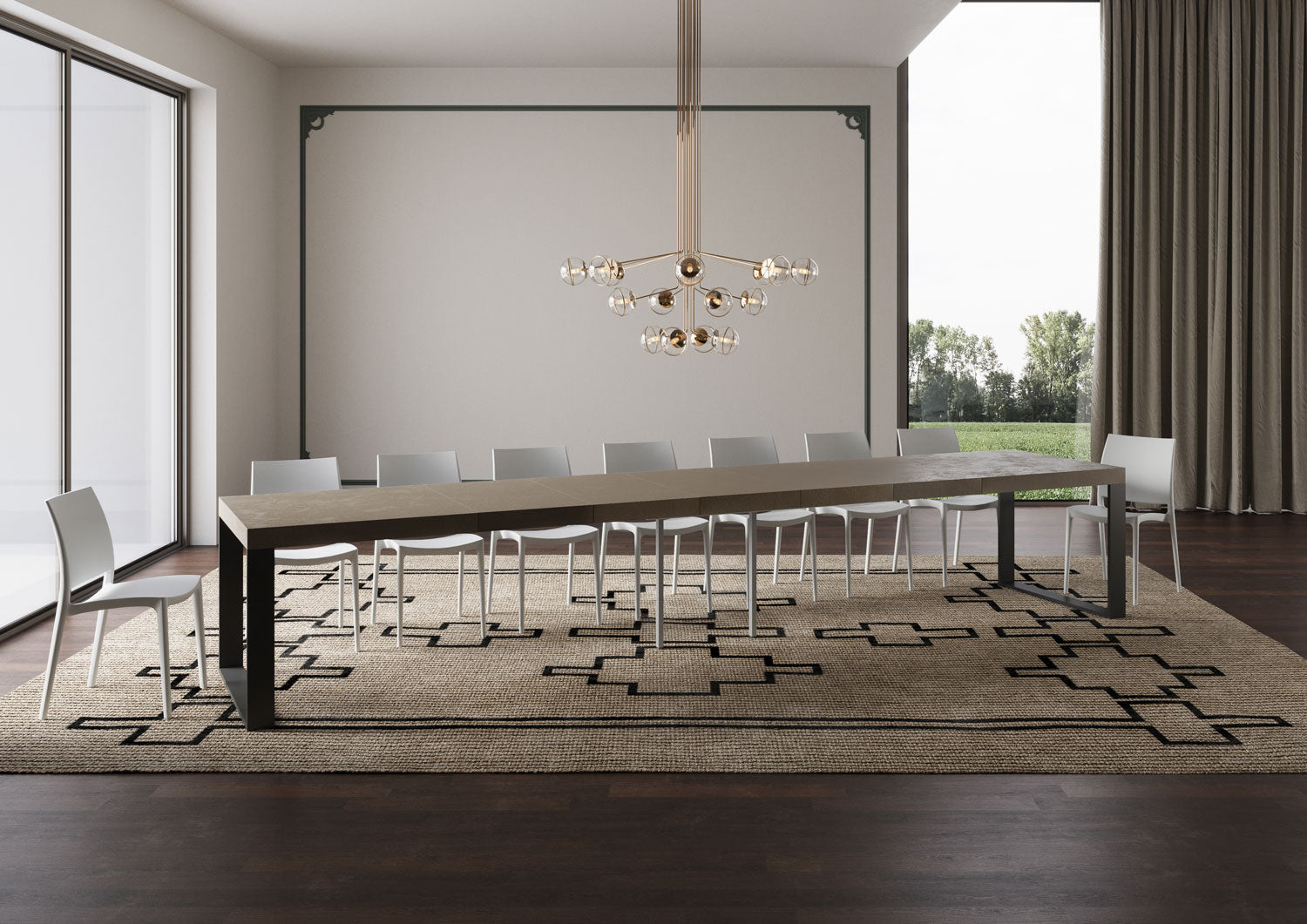 Tavolo allungabile 180/440x90 cm Tecno Premium tortora gambe antracite