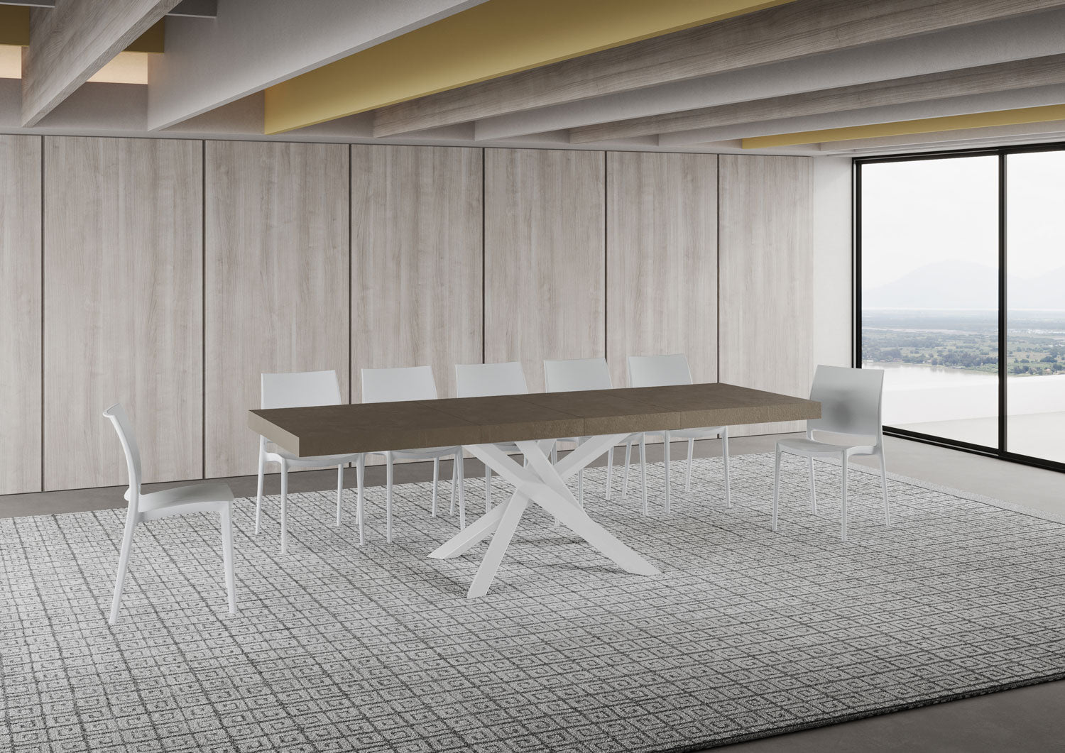 Tavolo allungabile 160/264x90 cm Volantis Premium tortora gambe bianche