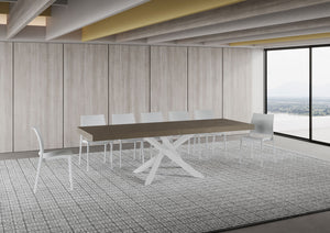 Tavolo allungabile 160/264x90 cm Volantis Premium tortora gambe bianche