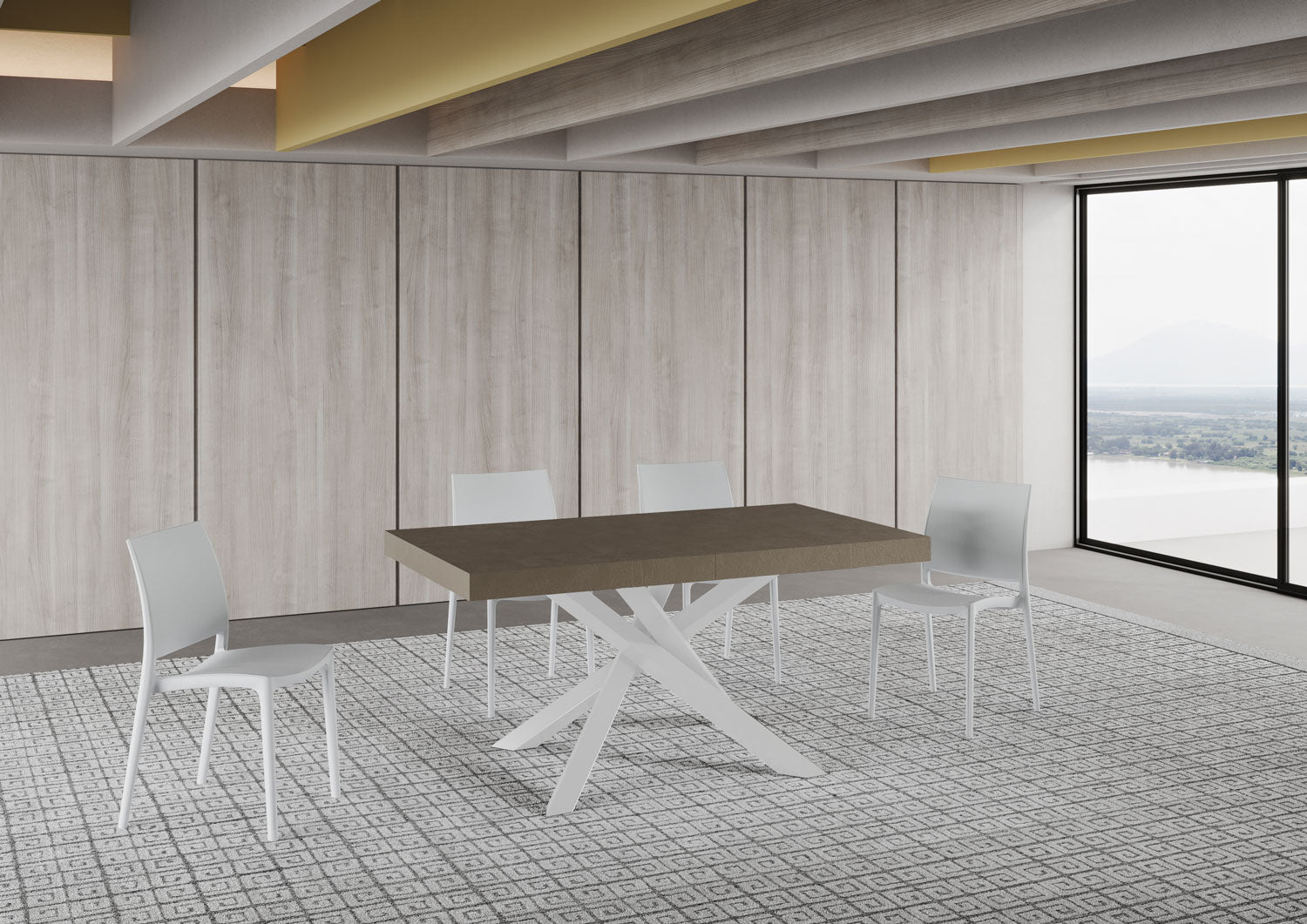 Tavolo allungabile 160/420x90 cm Volantis Premium tortora gambe bianche