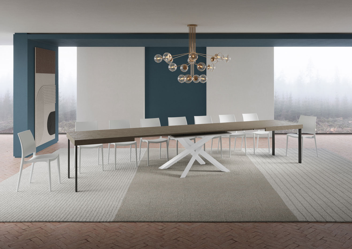 Tavolo allungabile 200/460x90 cm Volantis tortora gambe bianche