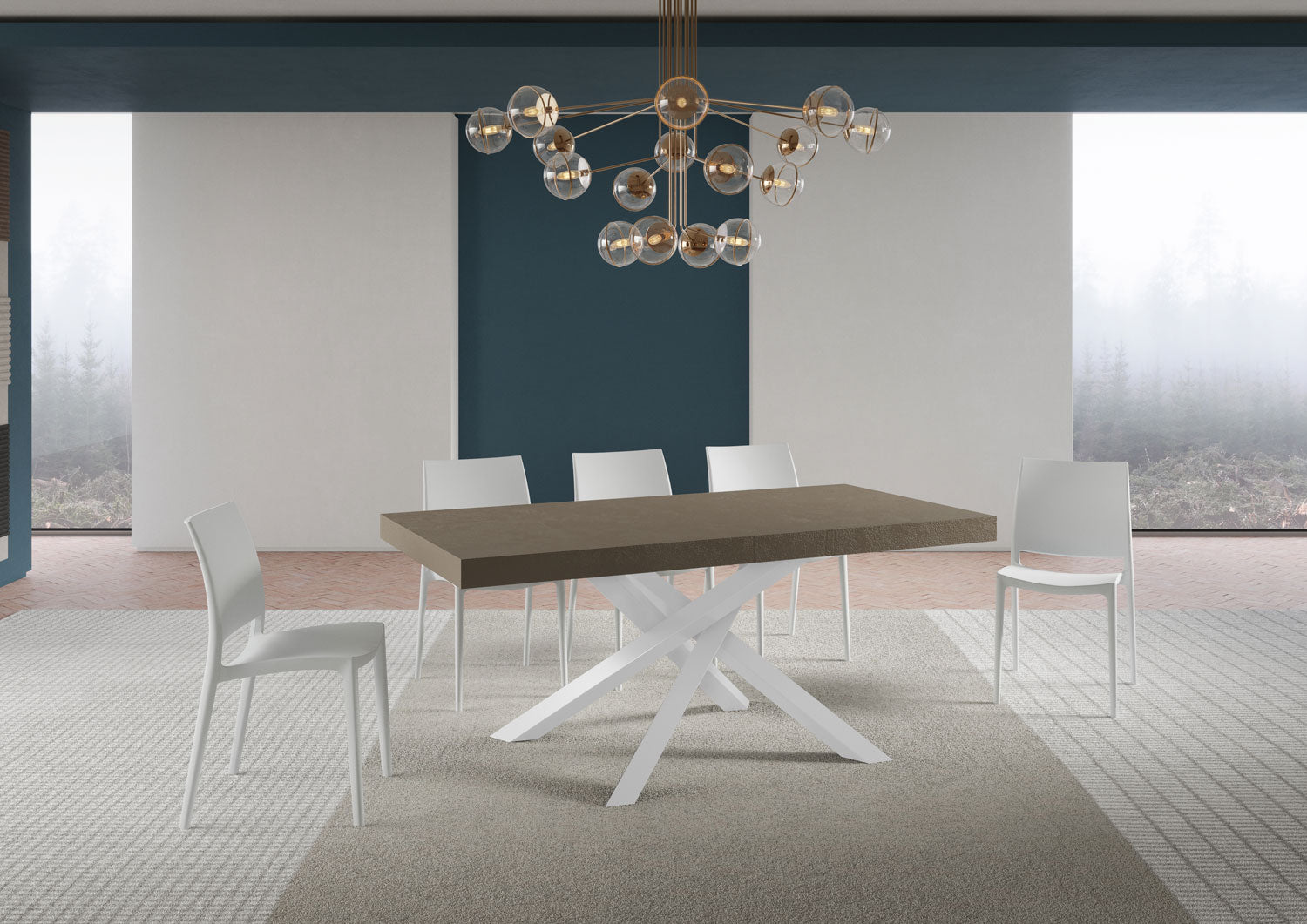 Tavolo allungabile 180/440x90 cm Volantis Premium tortora gambe bianche