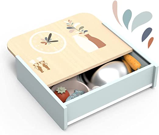 Set Pranzo Giocattolo da Bambini Cucina Giocattolo Accessori Gioco Giocattoli di Legno Cibo tè Regalo Ragazze Giochi Pra