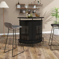 Tavolo bar per casa con scaffali di stoccaggio e 3 supporti per calici piano curvo-Tavolo bar a 4 ripiani Nero