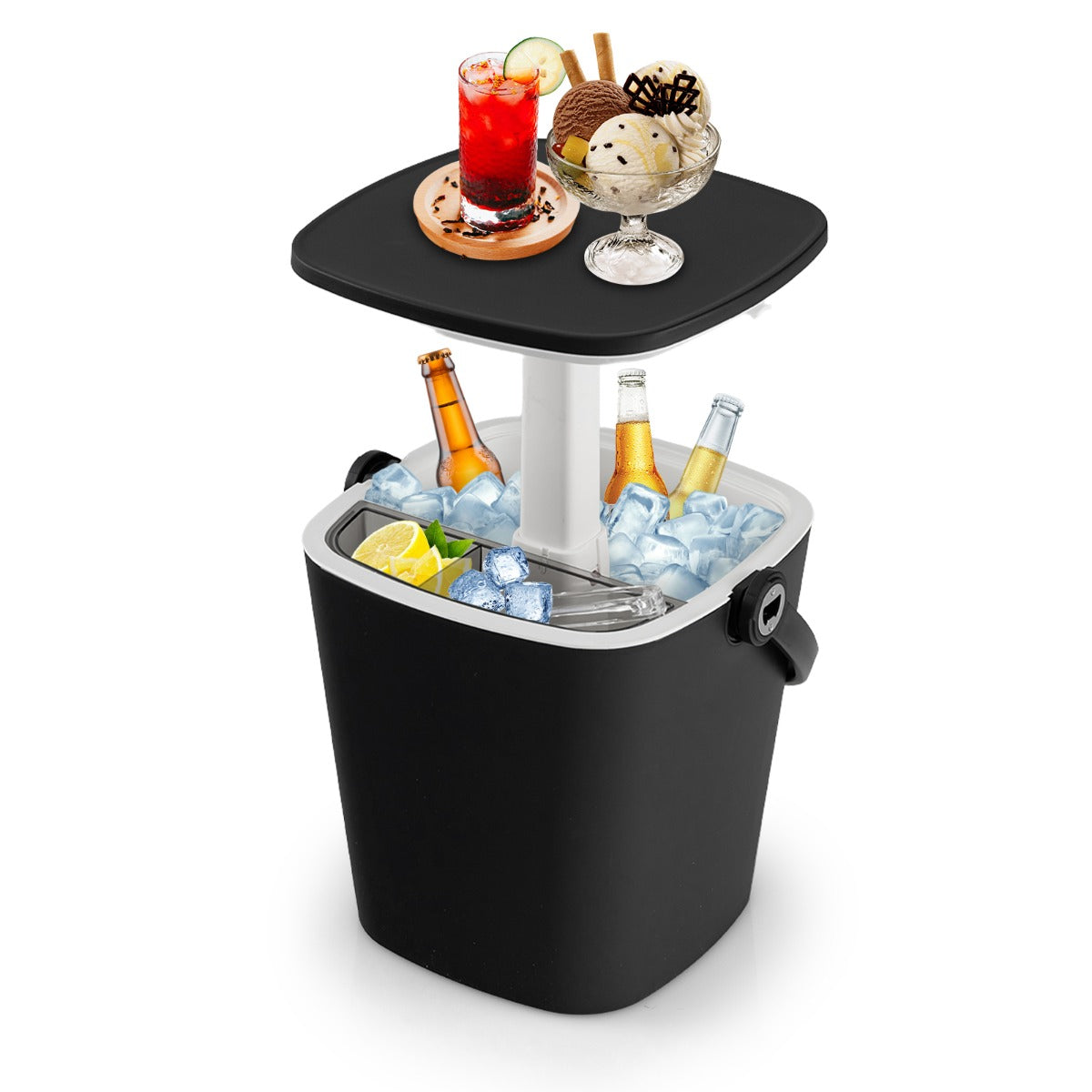 Tavolo bar portatile con frigo da 15L, Tavolo frigorifero in PP resistente alle intemperie con maniglia Nero-Contenitori raffreddamento