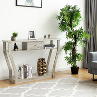 Tavolo con cassetto e 3 ripiani da studio e ufficio-Consolle per ingresso e salone multiuso 120x30x81cm Grigio