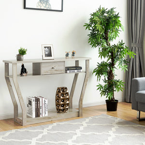 Tavolo con cassetto e 3 ripiani da studio e ufficio-Consolle per ingresso e salone multiuso 120x30x81cm Grigio